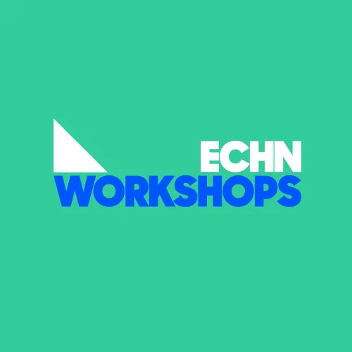 ECHN Workshops open call graphic, in blue and white on green