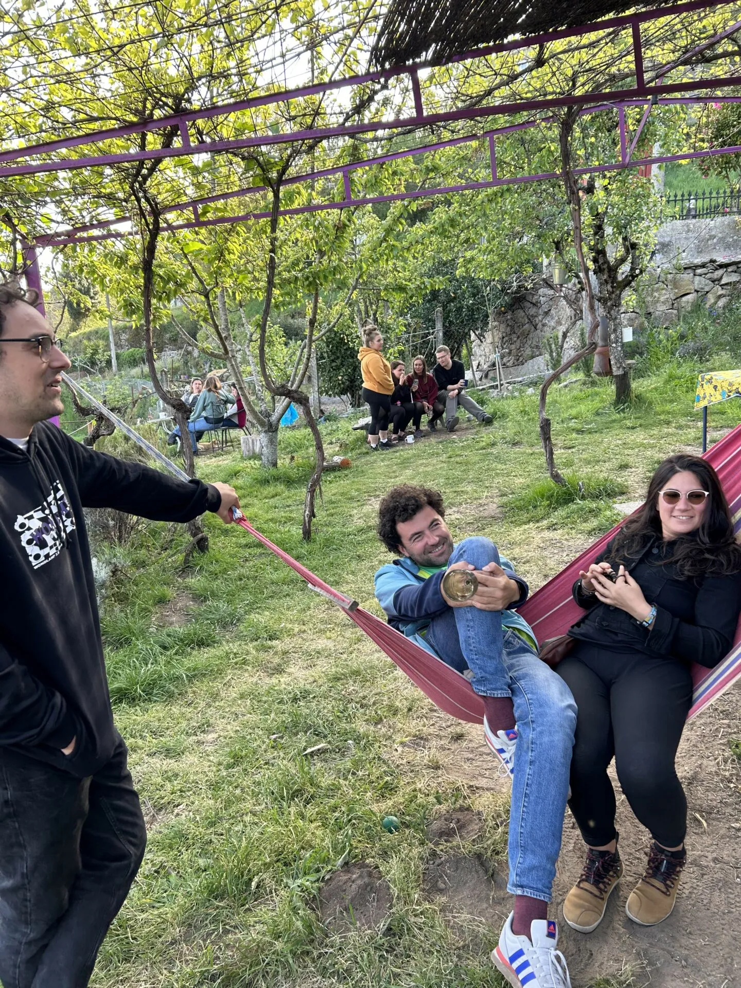 Afri and Edo in the hammock. Nacho on the side